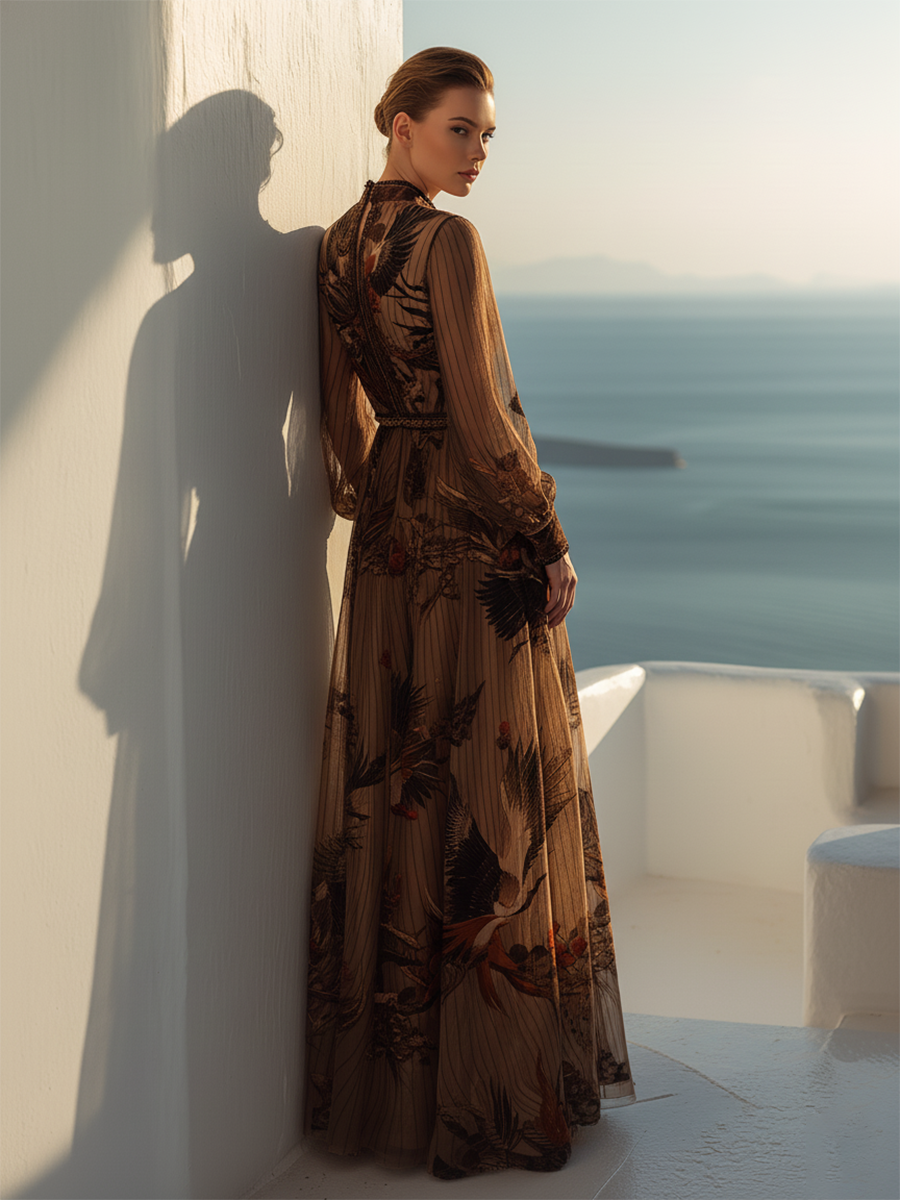 Luxury Resort-style Printed Chiffon Maxi Dress