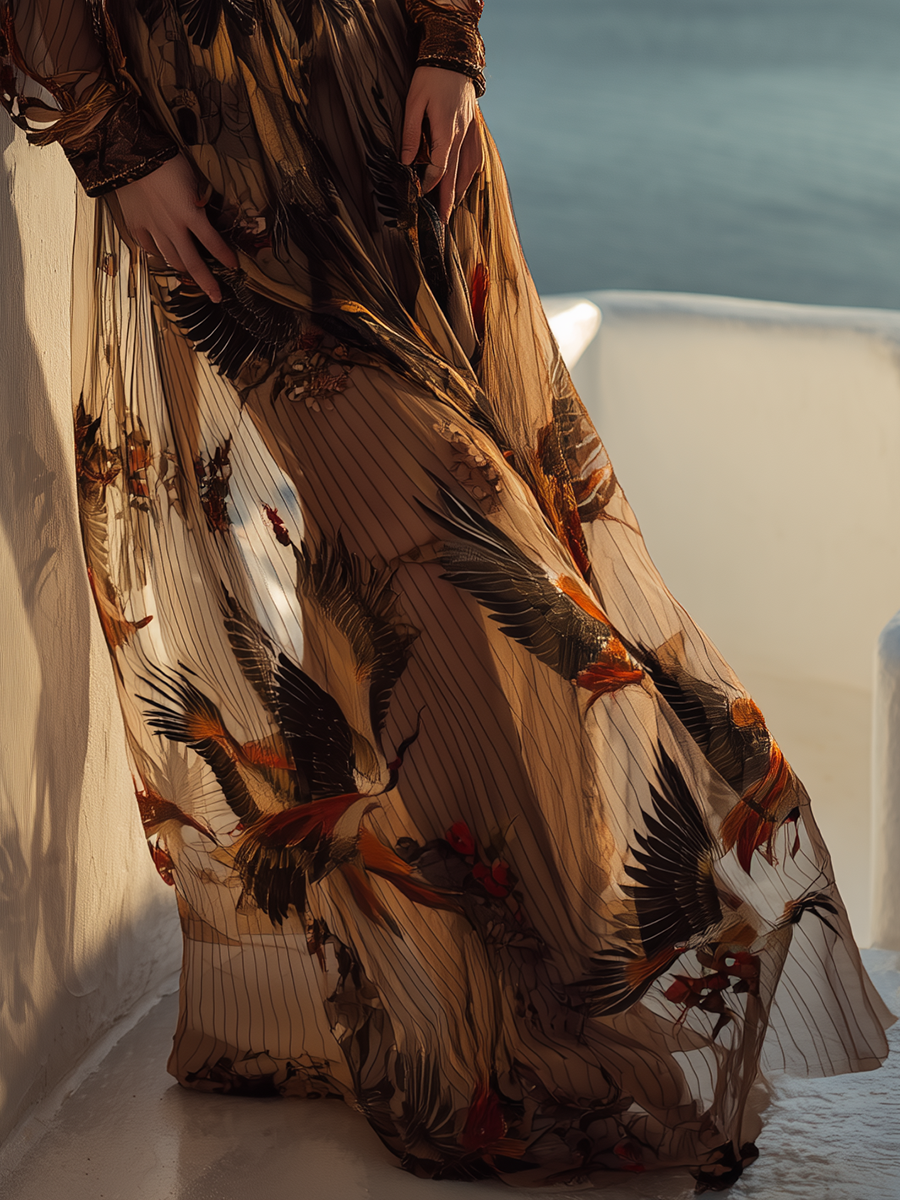 Luxury Resort-style Printed Chiffon Maxi Dress