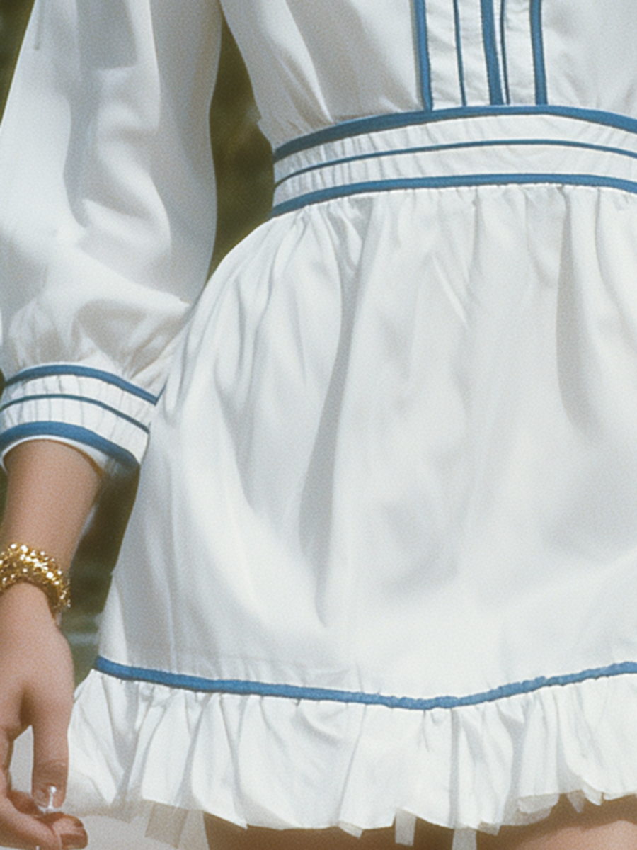 Vacation-style Cotton V-neck Long-sleeved Mini Dress