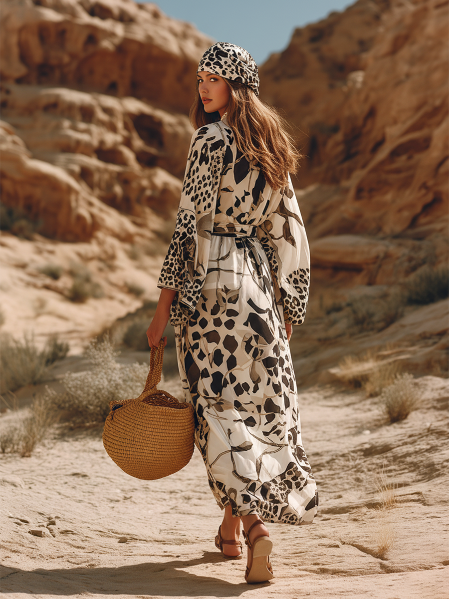 Luxury Resort-style Animal Print Abstract Pattern Chiffon Maxi Dress