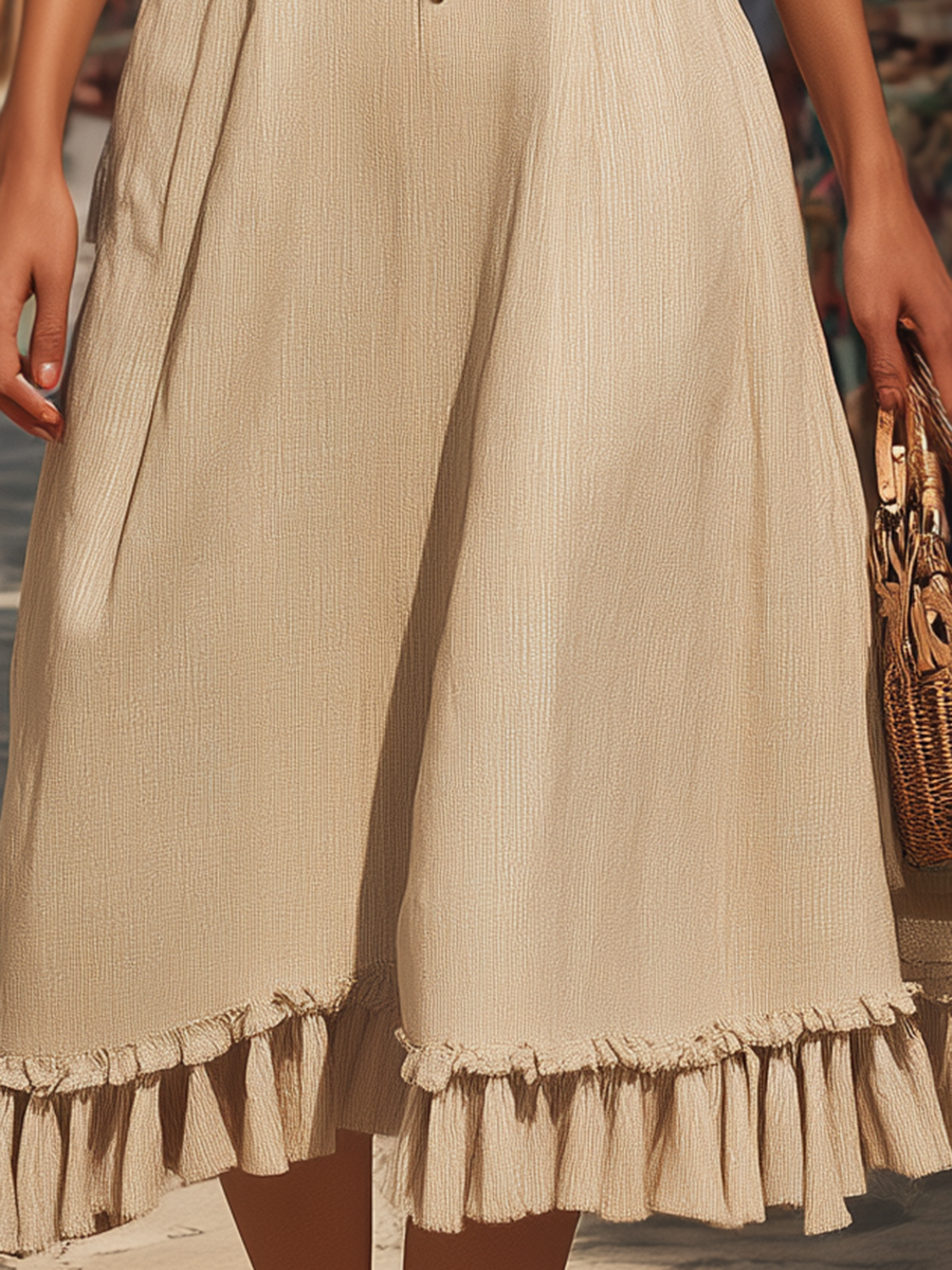 Beige Bohemian Style Strappy Midi Dress