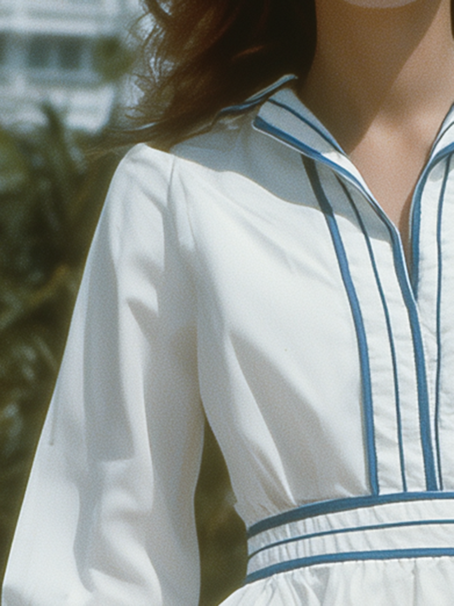 Vacation-style Cotton V-neck Long-sleeved Mini Dress