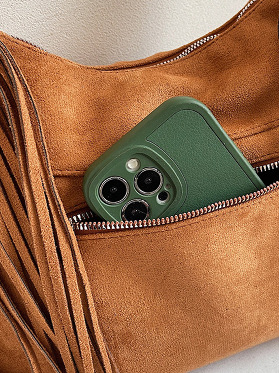 Bohemian Style Fringed Faux Suede Bag