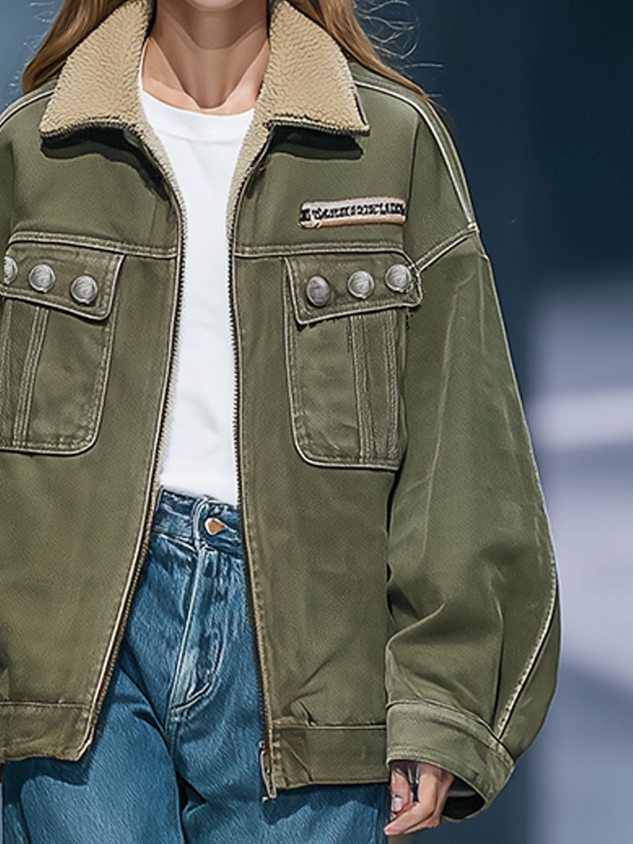 Retro Fashion Fur Collar Denim Jacket