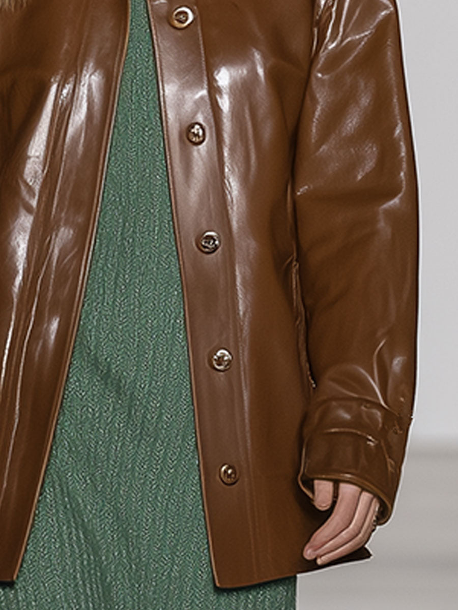 Casual Vintage Brown Faux Fur Collar Jacket