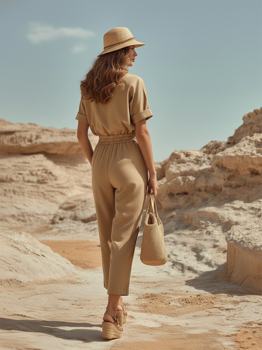 Vacation-style Short-sleeved Shirt And Trousers Set