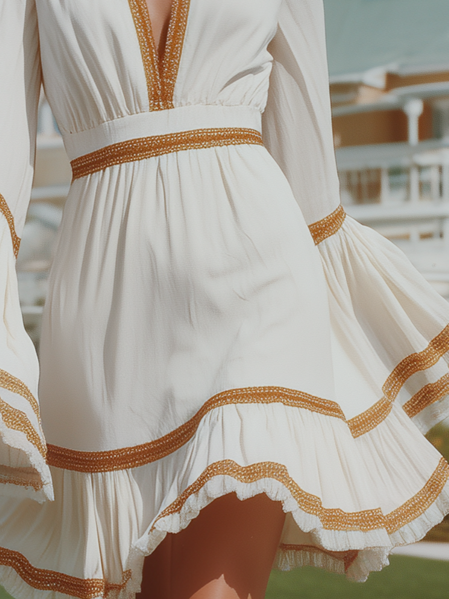 Vacation-style Cotton Long-sleeved Mini Dress