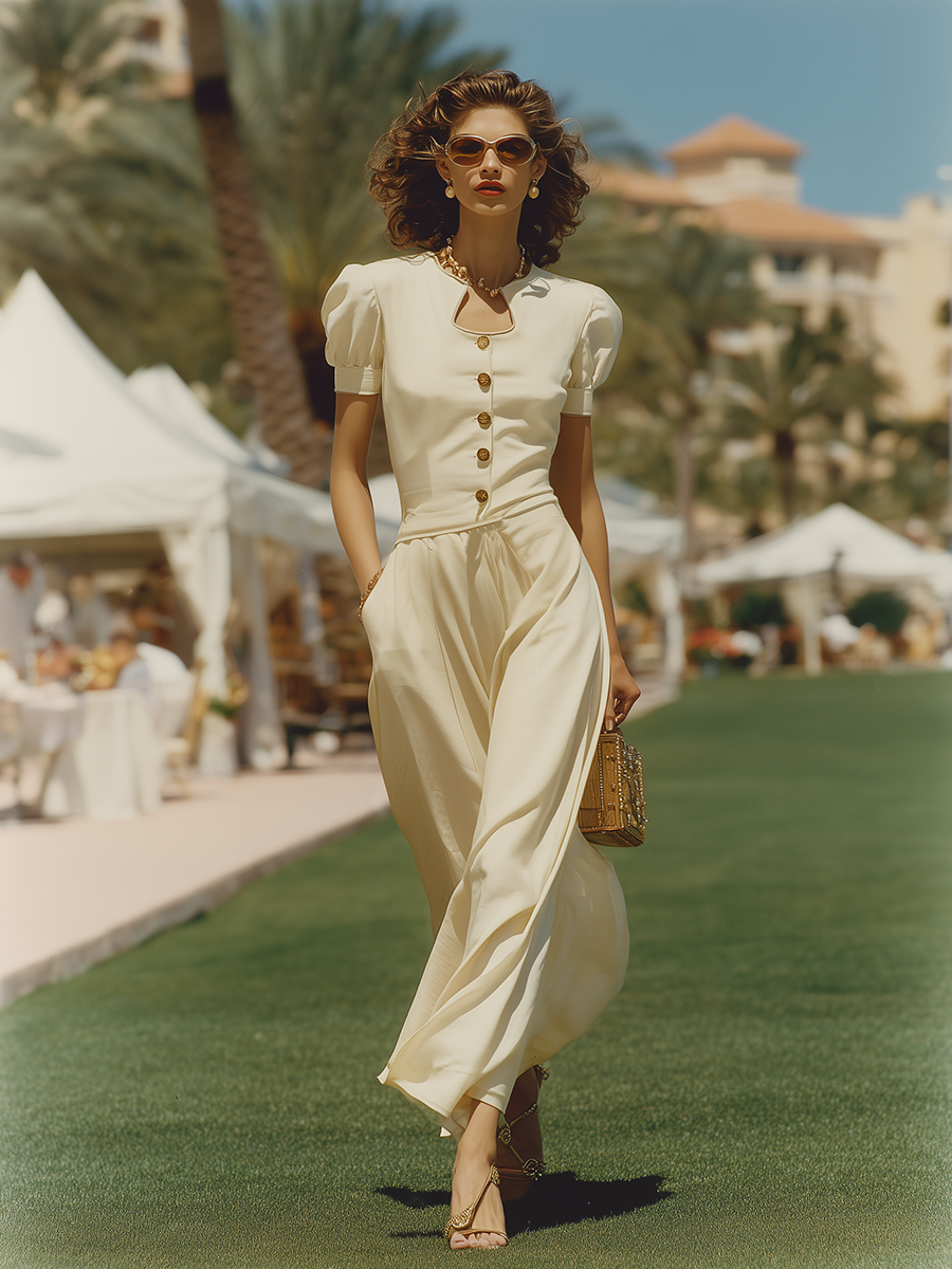 Vacation-style Cotton Short-sleeved Top And Skirt Set