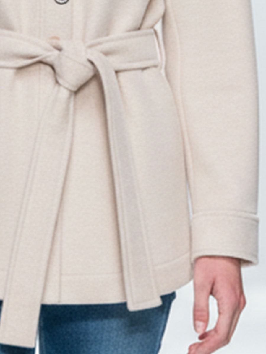 Fashionable Casual Belted Beige Suede Coat