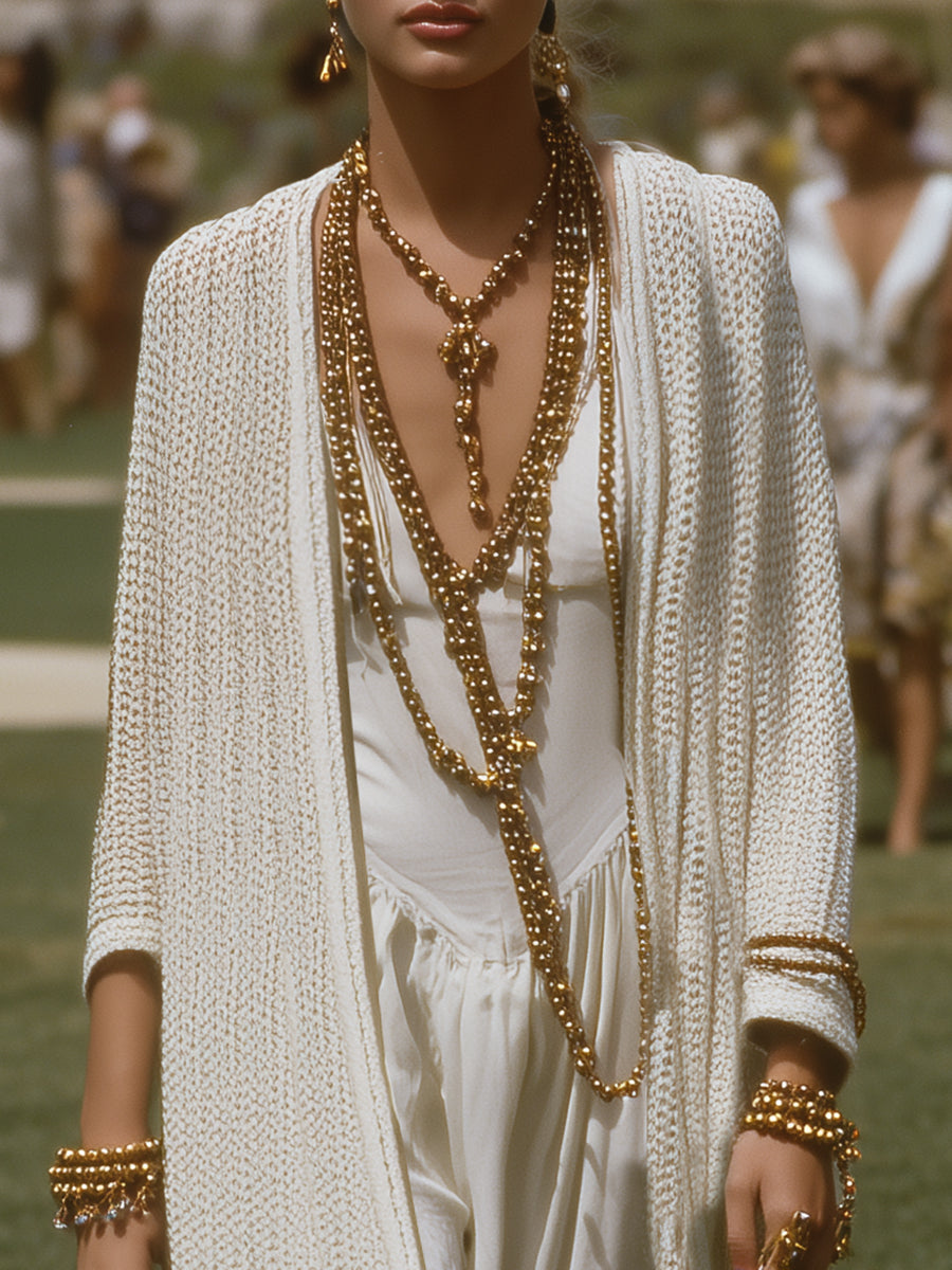 Bohemian Luxury Ivory White Long Knit Cardigan