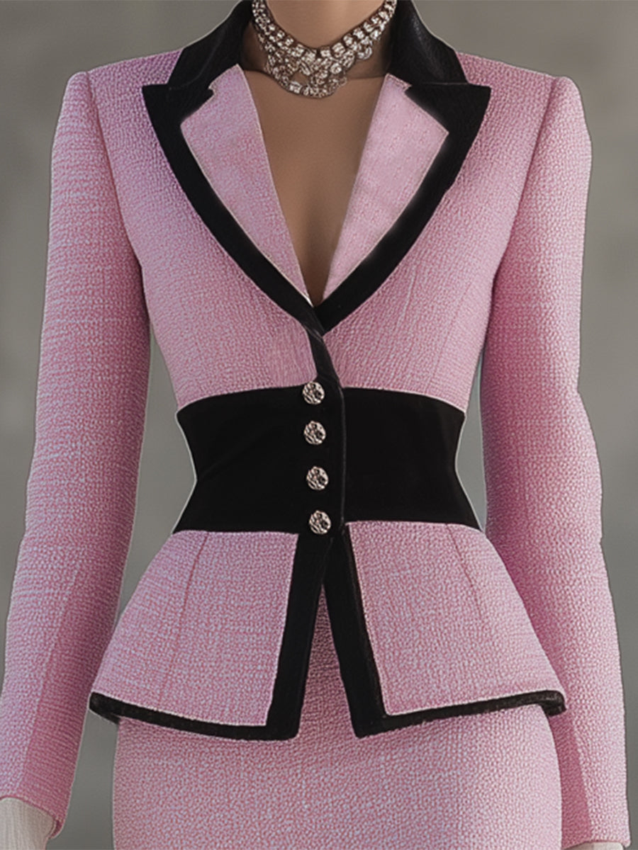 Tweed Paneled Velvet Jacket And Skirt Set