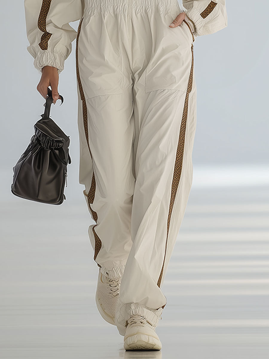 Fashionable And Casual Off-White Spliced Webbing Jumpsuit