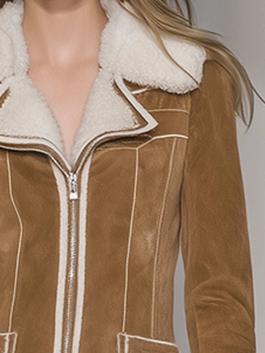 Retro Fashion Fur Collar Brown Suede Jacket