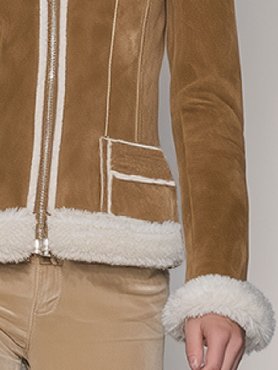 Retro Fashion Fur Collar Brown Suede Jacket