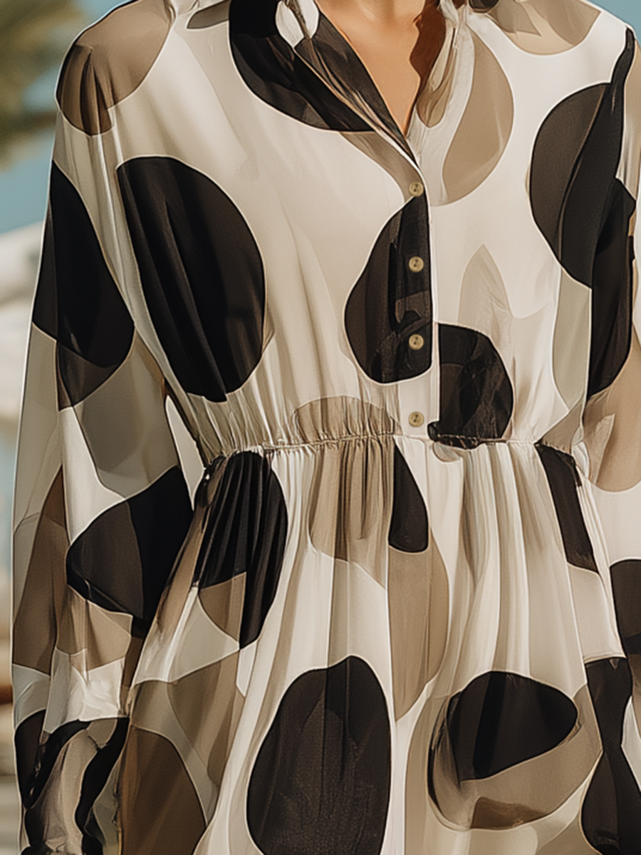 Vacation-style Chiffon Printed Long-sleeved Maxi Dress