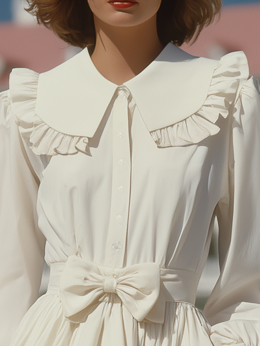 Vacation-style White Cotton Crew Neck Mini Dress