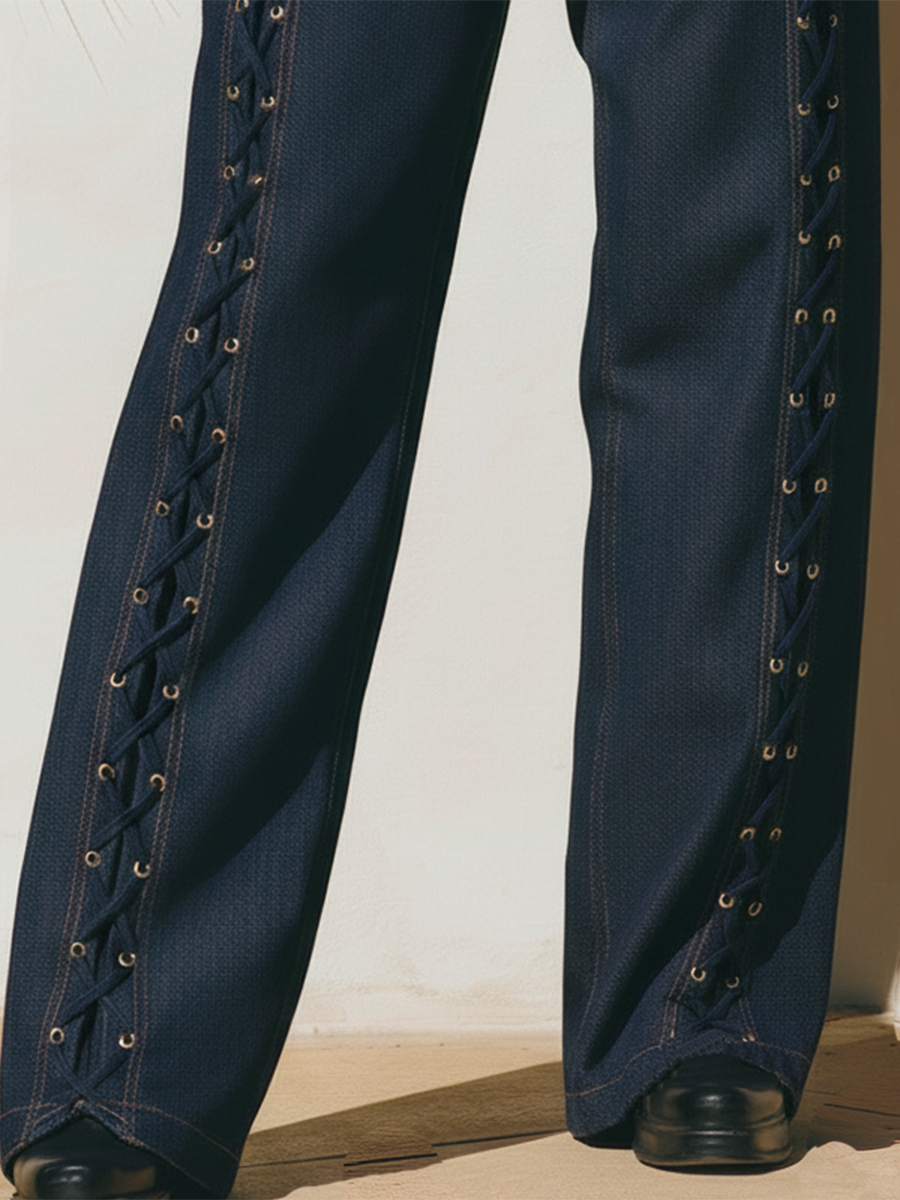 Resort Style Drawstring Loose Denim Pants