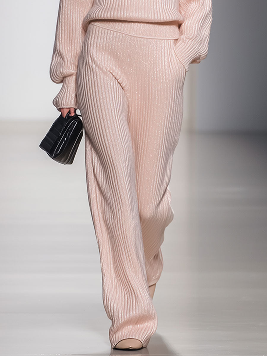 Fashionable Classic Pink Hooded Knitted Suit