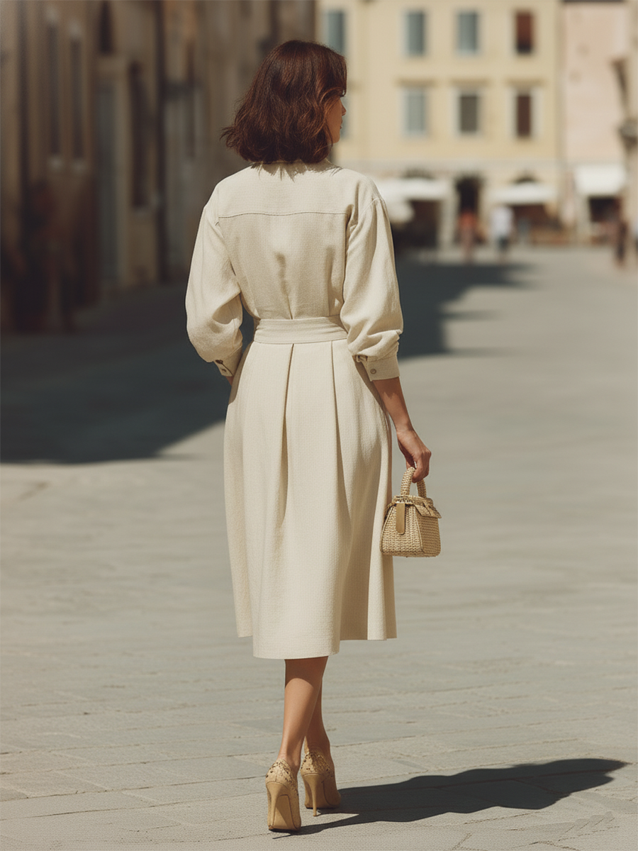 Vacation-style Cotton And Linen Long-sleeved Top And Skirt Set