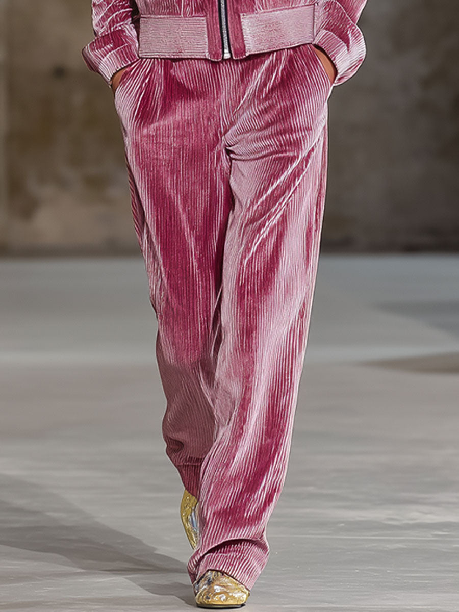 Casual Fashion Retro Pink Corduroy Jacket Pants Set
