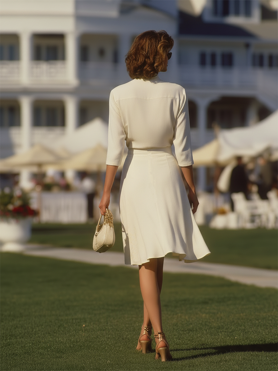 Vacation-style Long-sleeved Top And Irregular Hem Skirt Set