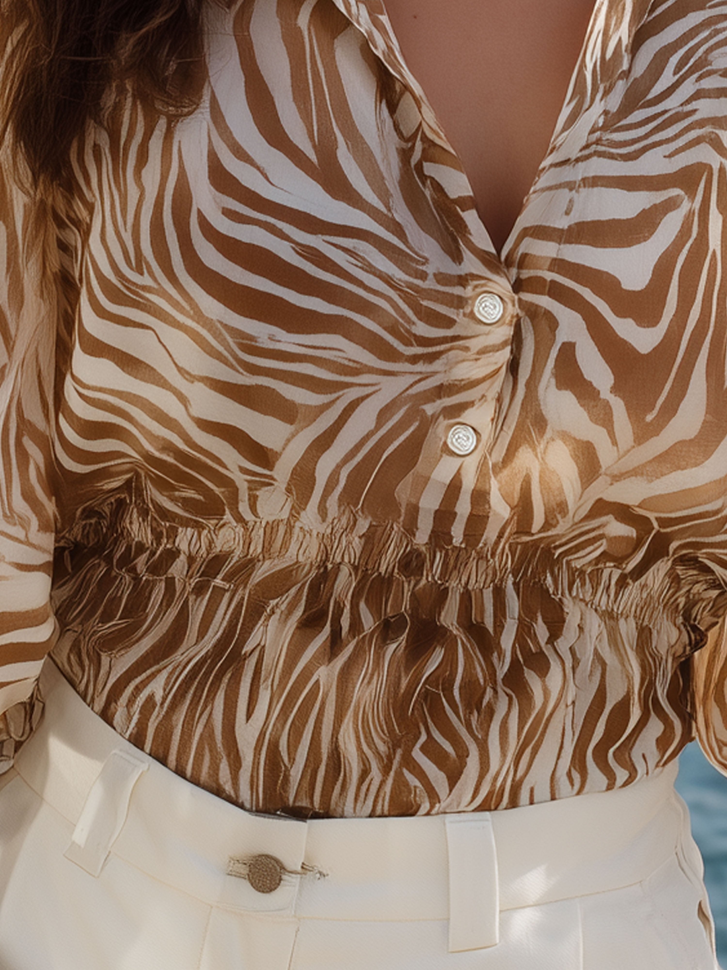 Flowy Zebra Print Mid-Sleeve  Perfect For Vacation Top