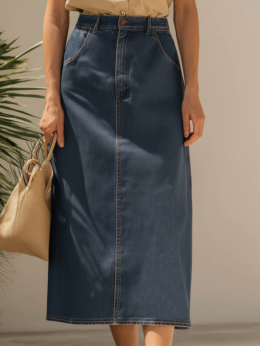 Resort Style Sleeveless Top And Denim Skirt Set