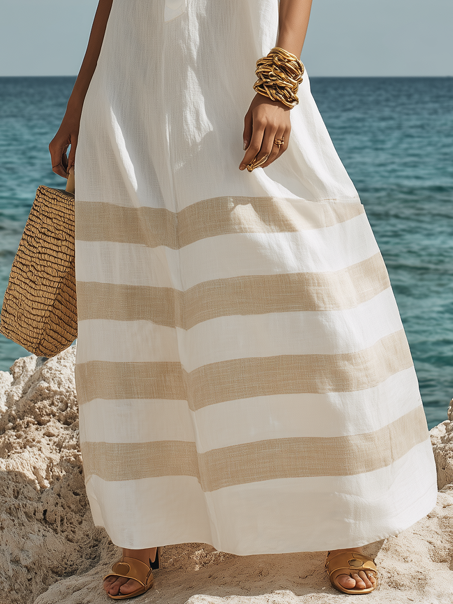 Casual Vacation Patchwork Hem Sleeveless Maxi Dress