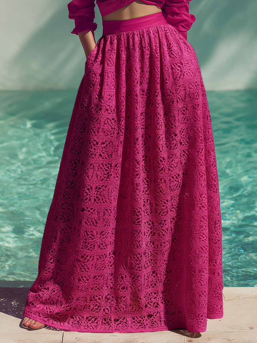 Romantic Vacation Off-Shoulder Twisted Shirt And Cotton Lace Skirt Set