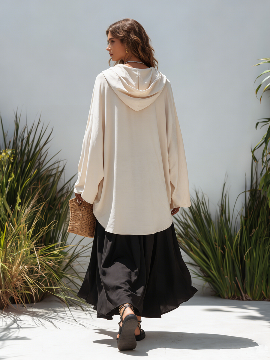 Vacation-style Hooded Embroidered Top And Skirt Set