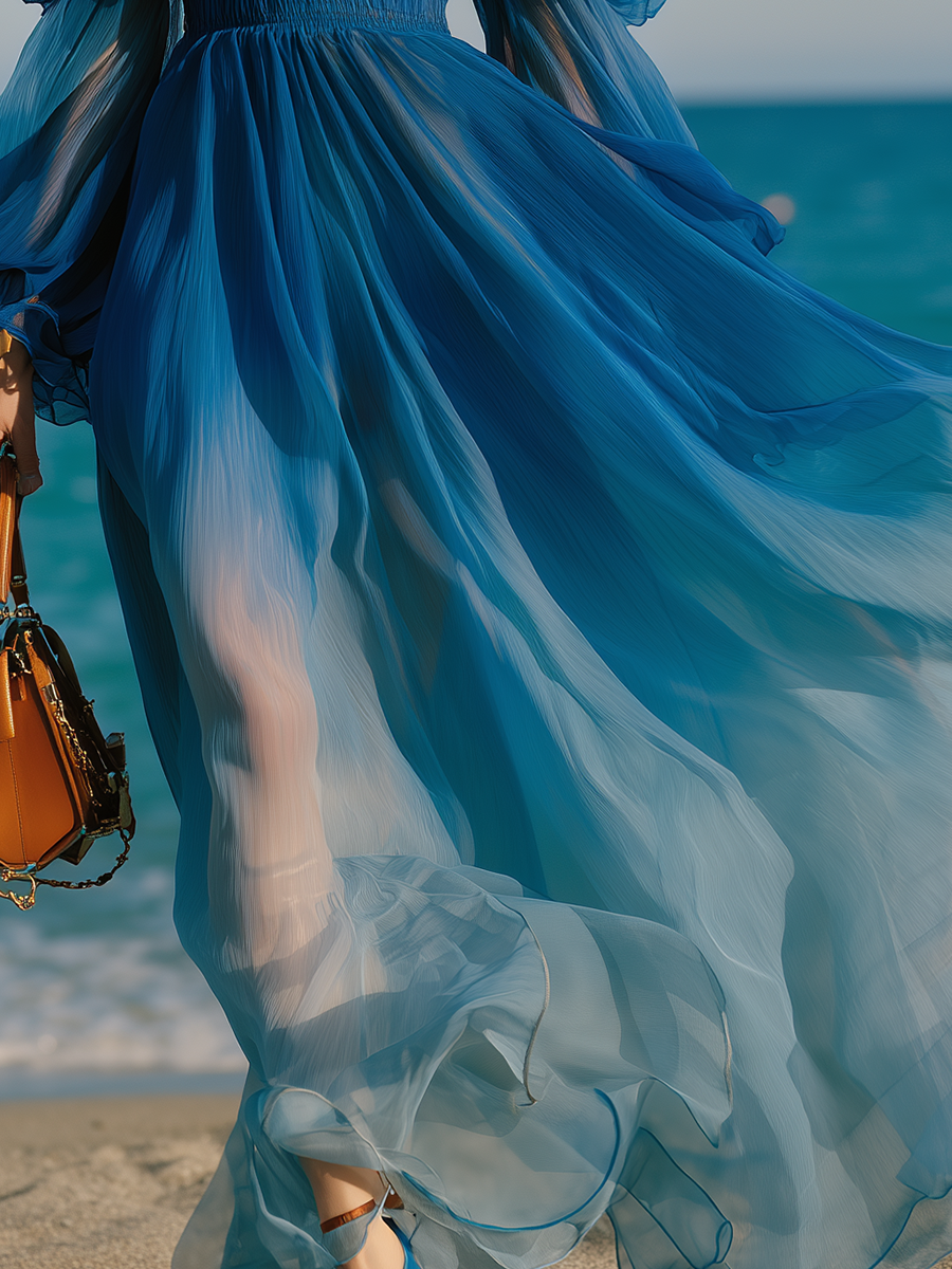 Vacation-style Gradient Off-the-shoulder Chiffon Maxi Dress