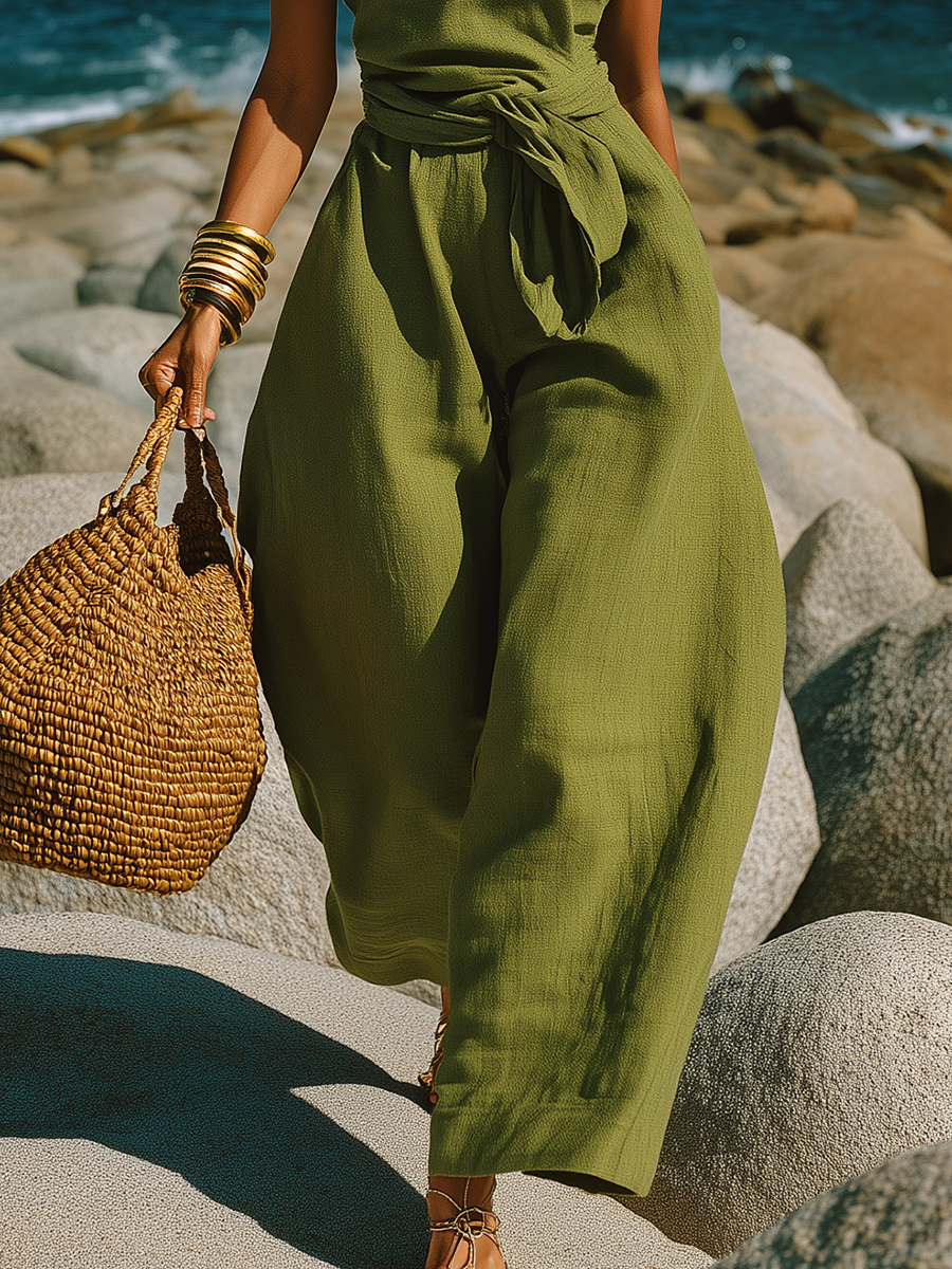 Loose-fitting Vacation One-shoulder Wide-leg Jumpsuit