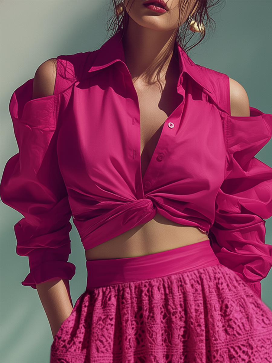 Romantic Vacation Off-Shoulder Twisted Shirt And Cotton Lace Skirt Set