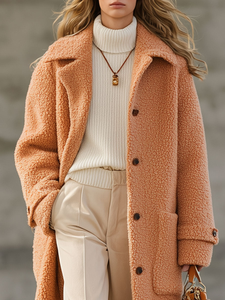 Casual And Fashionable Orange Polar Fleece Coat