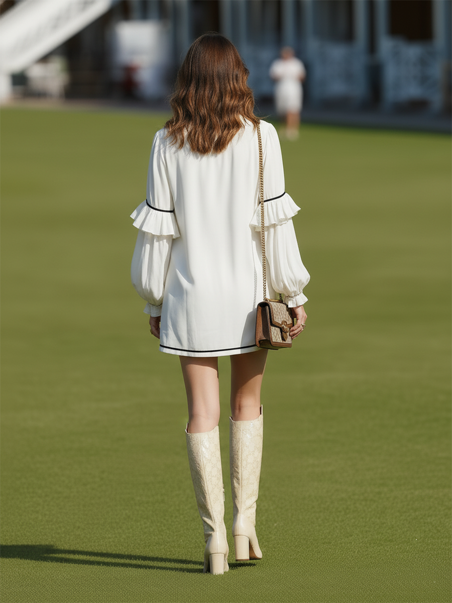 White Resort-style High-neck Embroidered Mini Dress