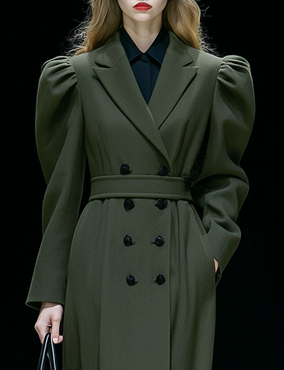 High-End Temperament Double-Breasted Lapel Puff Sleeve Coat
