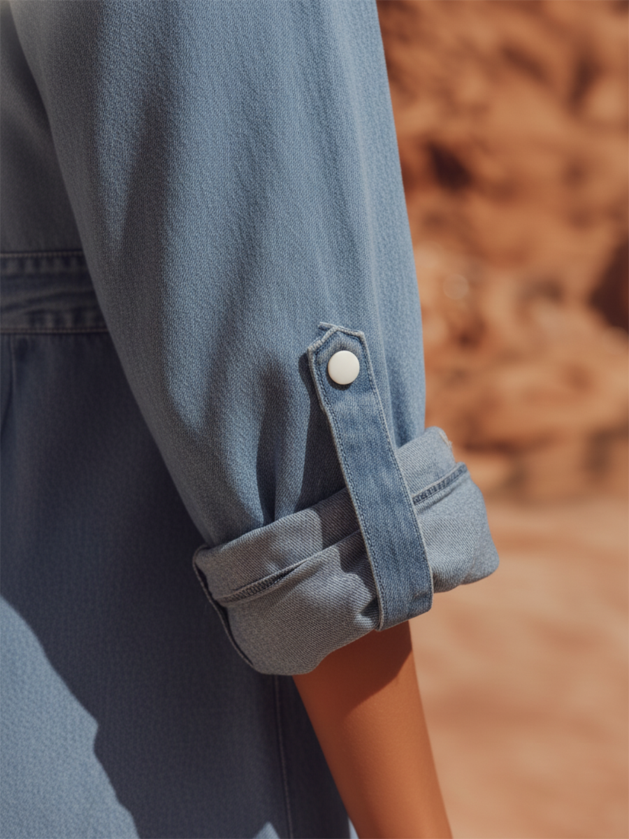 Loose Bohemian Denim Shirt Maxi Dress