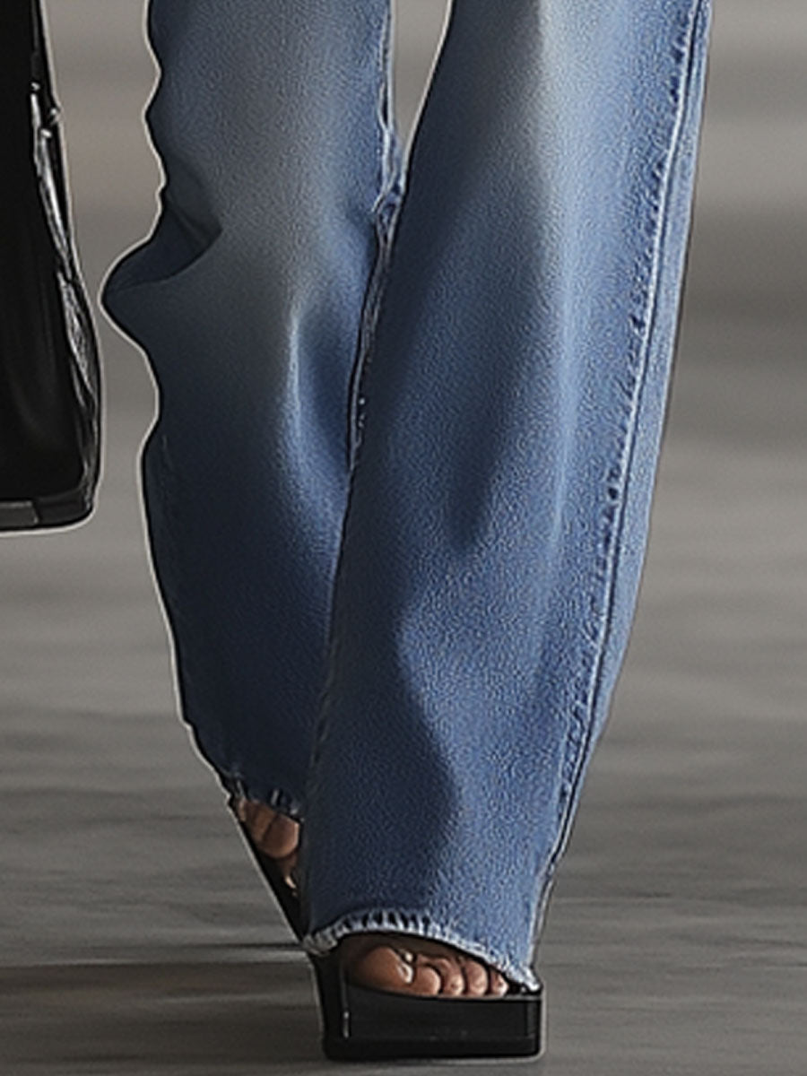Western Vintage Wide-Leg Blue Jeans