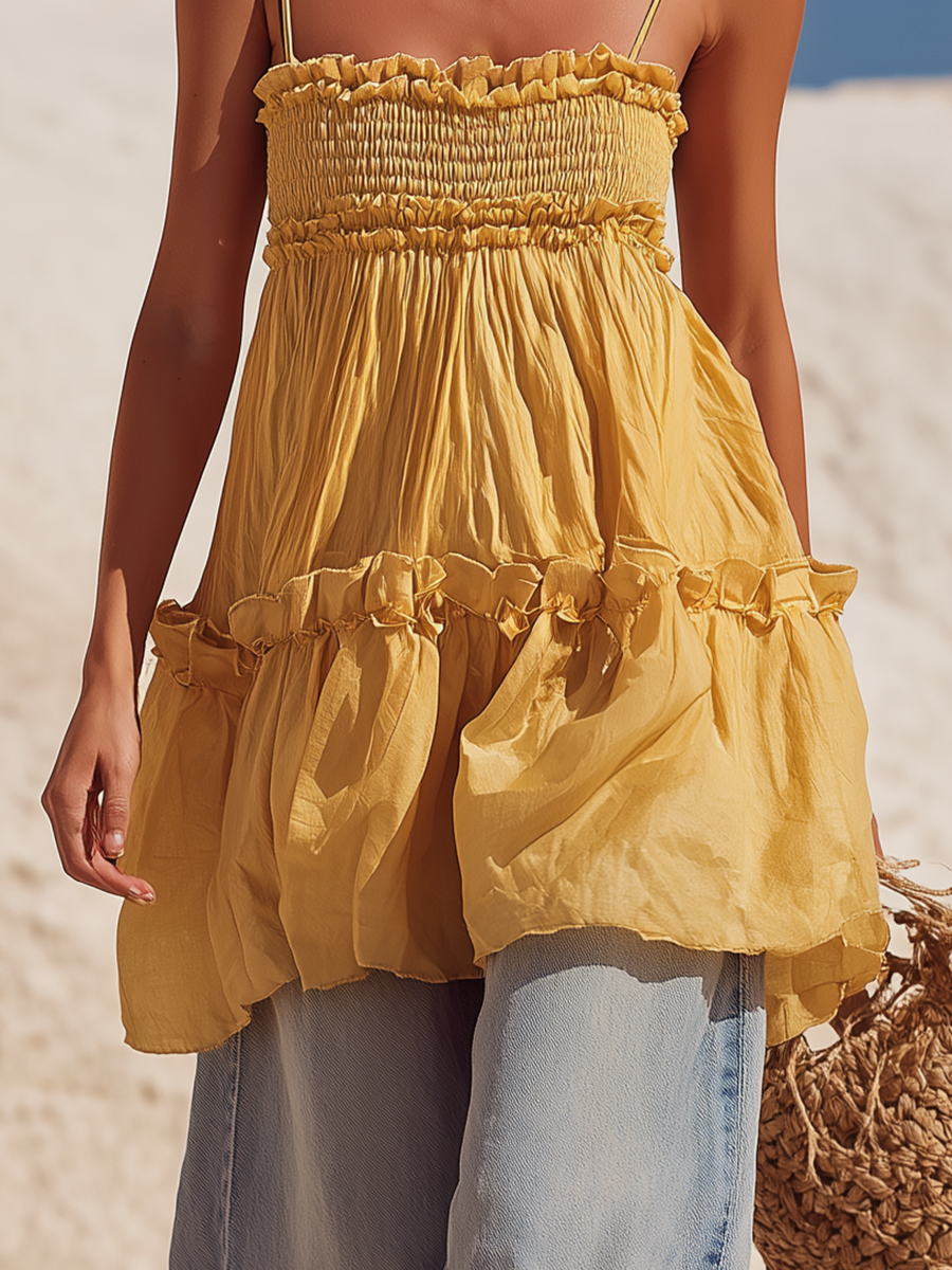 Bohemian Style Yellow Spaghetti Strap Top