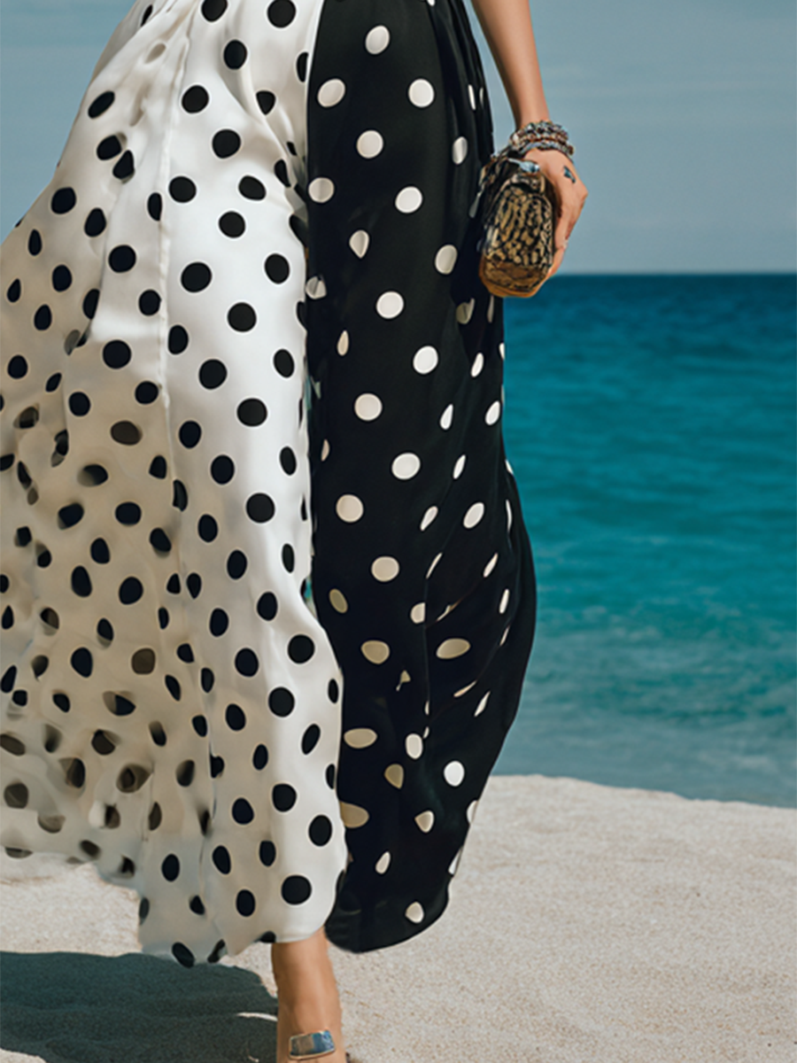 Round-neck Sleeveless Polka-dot Maxi Dress