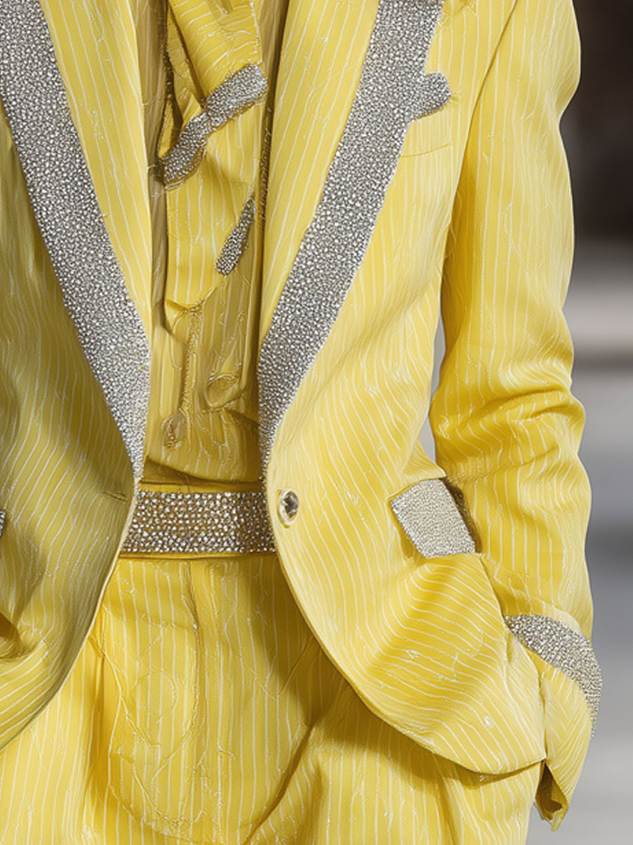 Elegant And Stylish Yellow Striped Satin Blazer