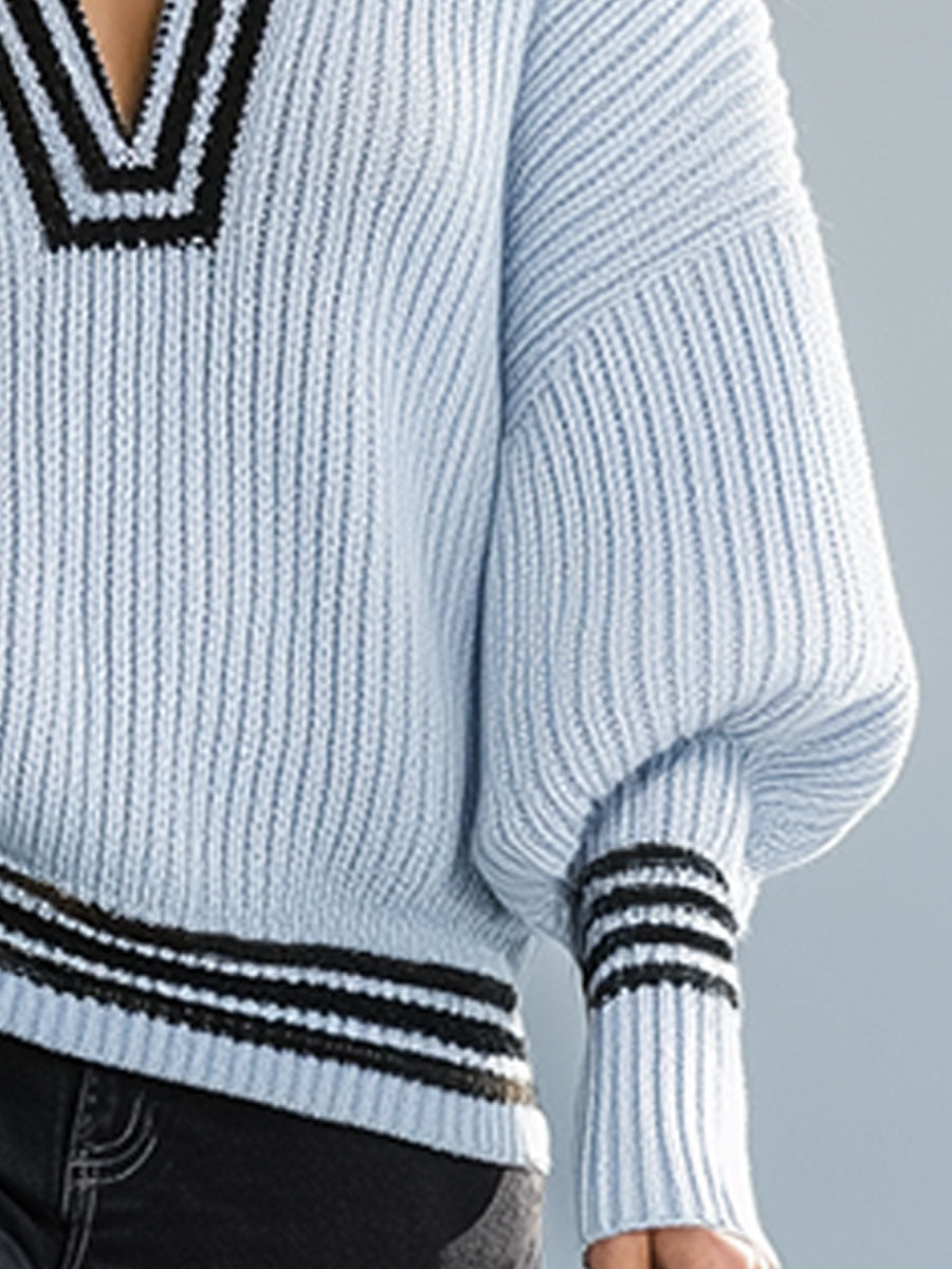 Casual Vintage Blue Half-Zip Sweater