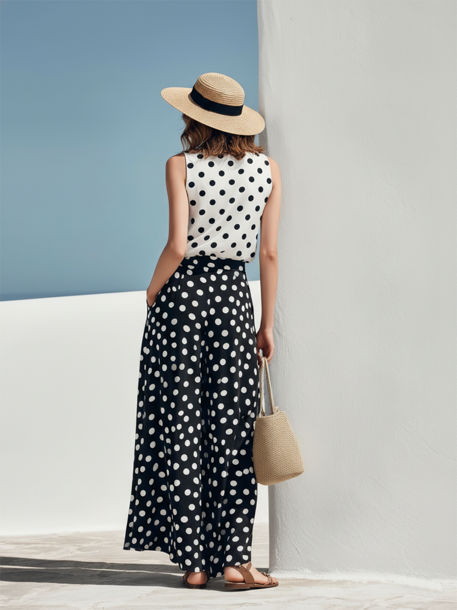 Resort Style Sleeveless Polka Dot Skirt Set