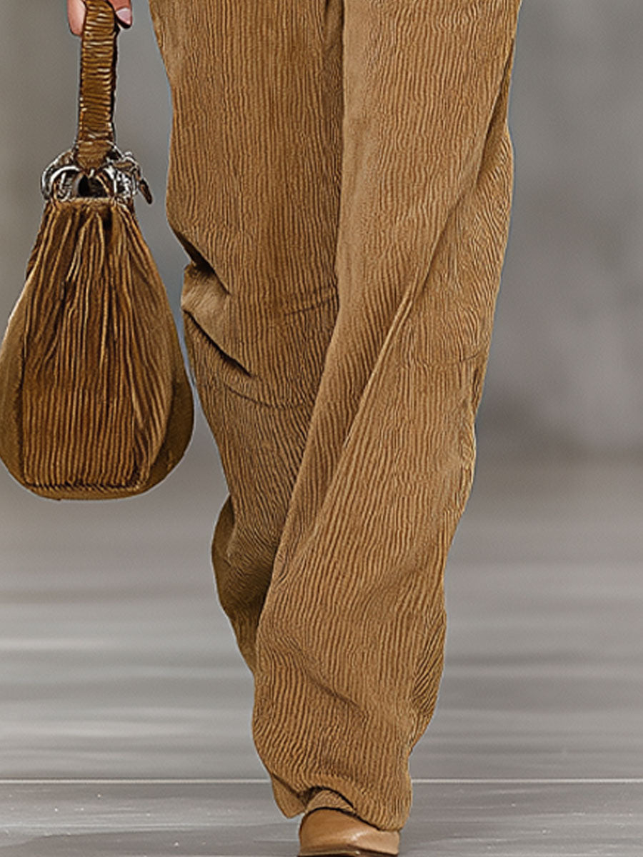 Casual And Fashionable Light Brown Corduroy Adjustable Overalls