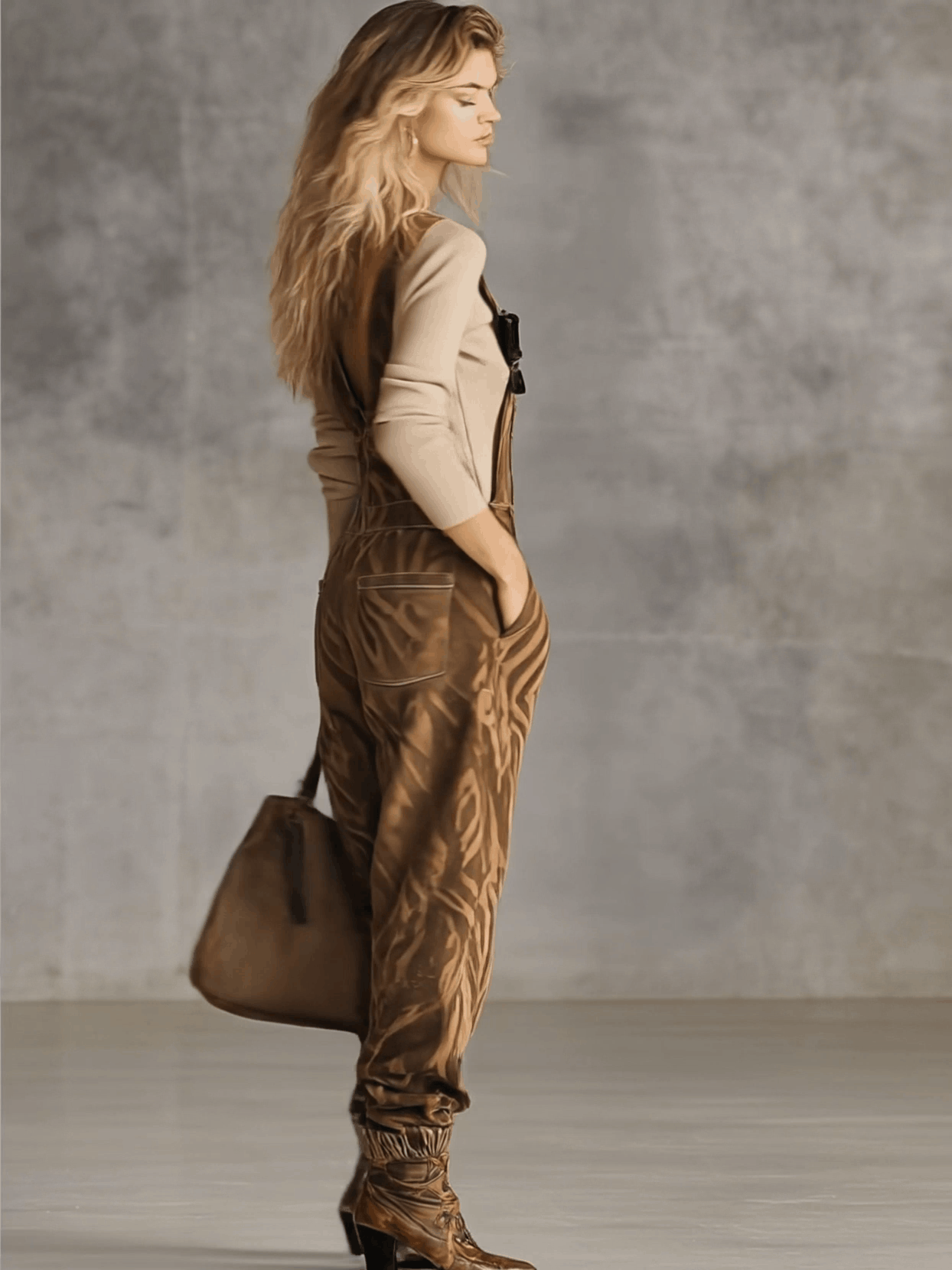 Fashion Casual Faux Suede Dark Brown Faux Suede Zebra Print Overalls