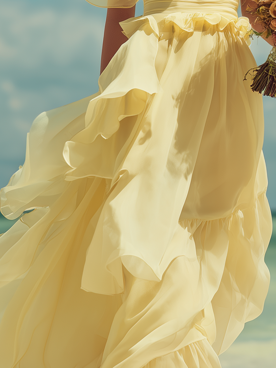 Vacation-style Chiffon Off-the-shoulder Short-sleeved Maxi Dress