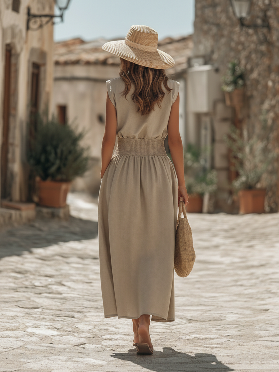 Vacation-style Cotton Sleeveless Top And Skirt Set