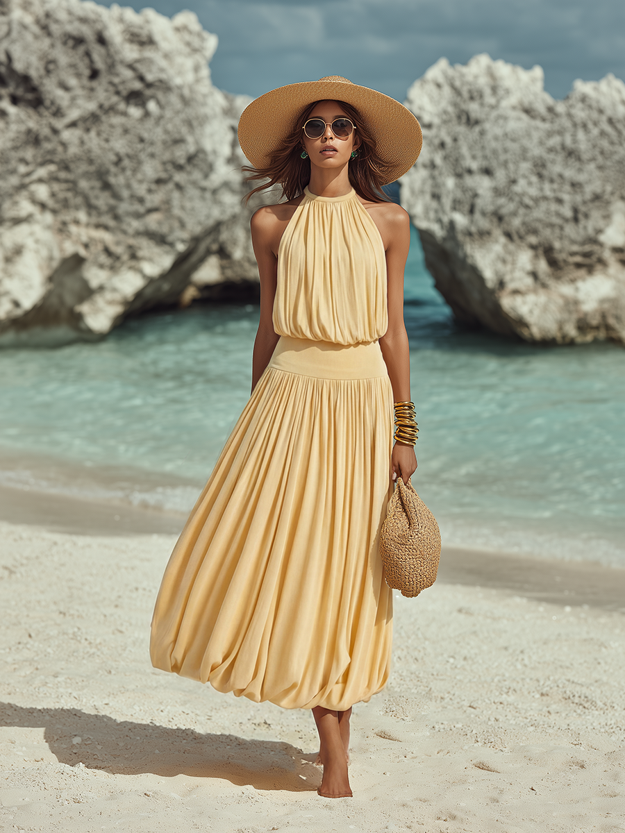 High-end Chic Sleeveless Draped Tulip Maxi Dress