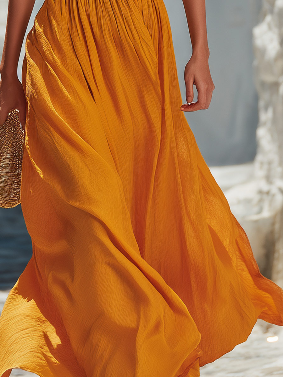 Vacation-style Cotton Off-the-shoulder Maxi Dress