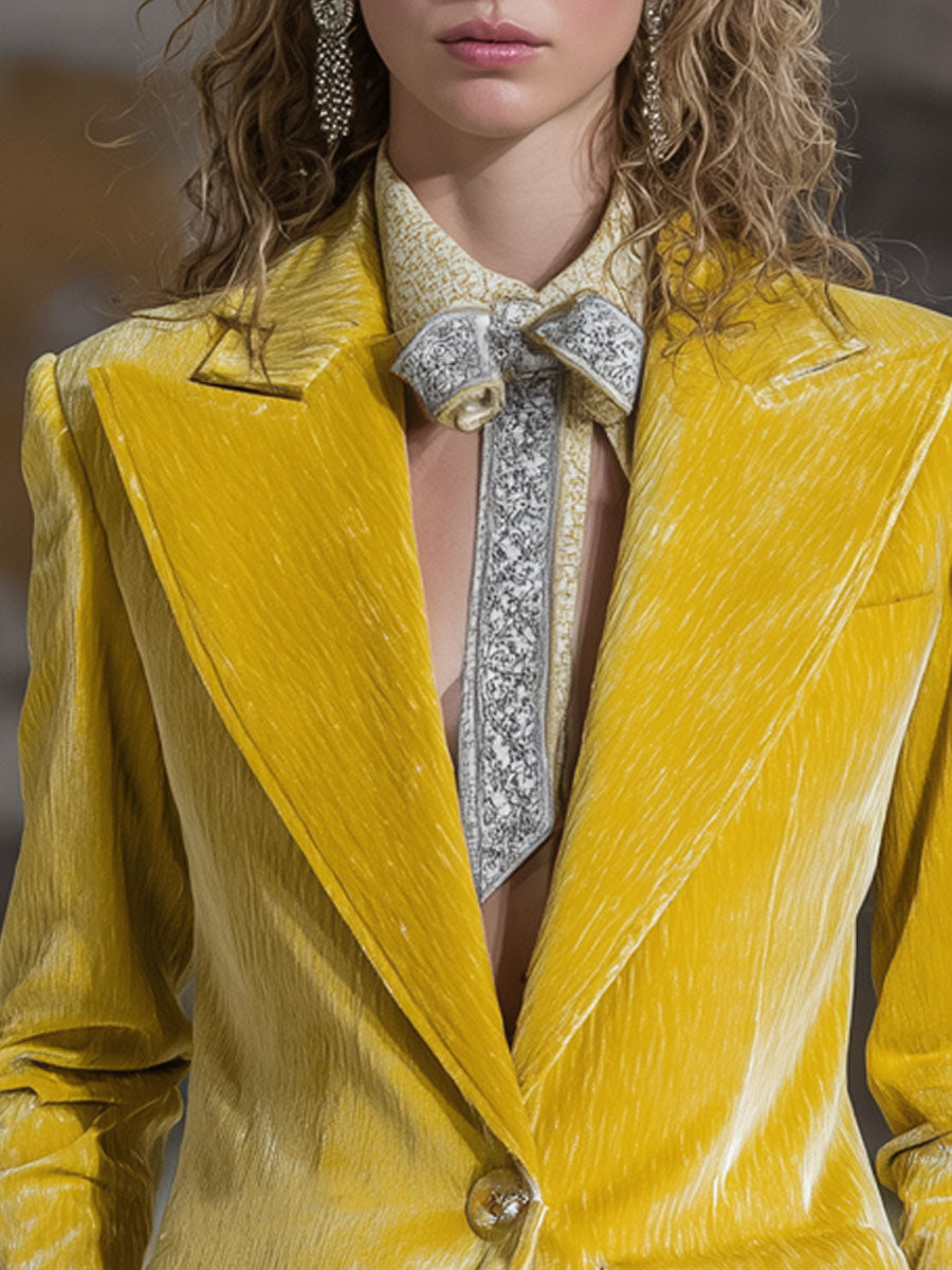 Casual Fashion Retro Yellow Velvet Blazer